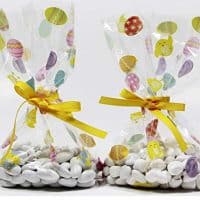 Easter Eggs & Chicks Cellophane Treat Party Favor Bags with Grosgrain Ribbon Ties. Pack of 12 Large Goodie Gift Bags for Kids, Adults & Family Celebrations. Multicolor Pastel