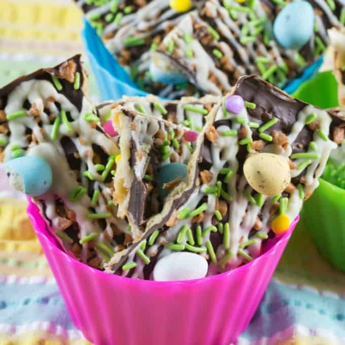 Easter Toffee Bark in bowls