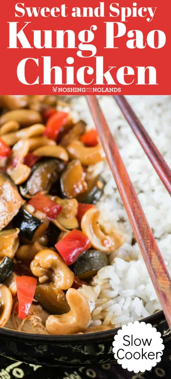 This Sweet and Spicy Kung Pao Chicken packs some heat and spice but you can tone is down to taste!! #crockpot #easy #healthy #spicy