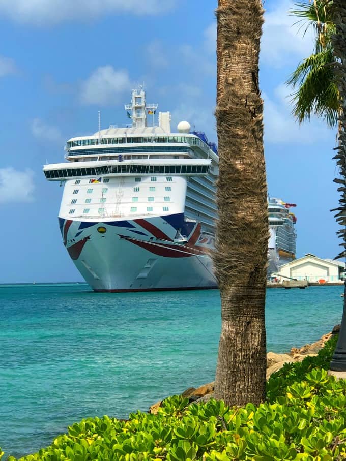 Cruise ship in port in Aruba