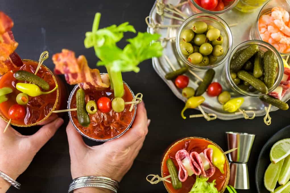 Two Caesars or Bloody Marys with an assortment of garnishes
