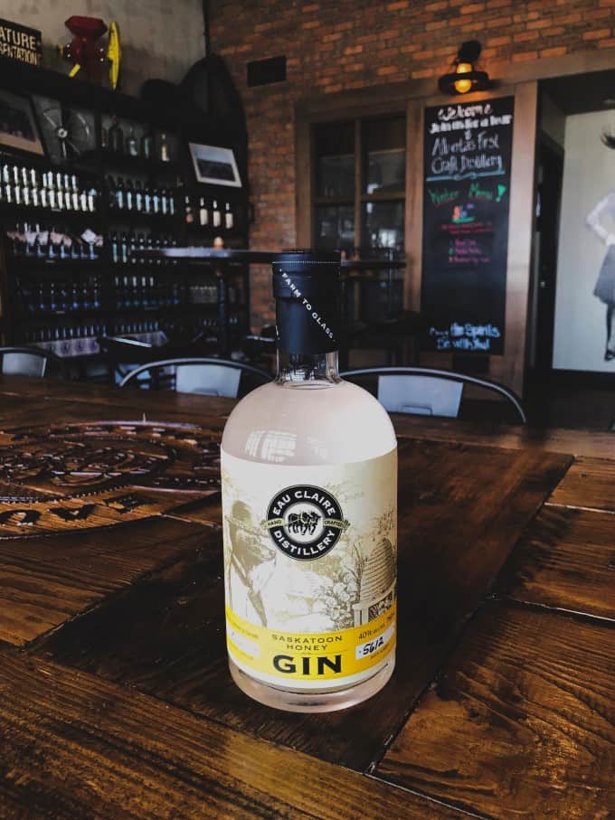 Saskatoon Honey Gin bottle at the distillery