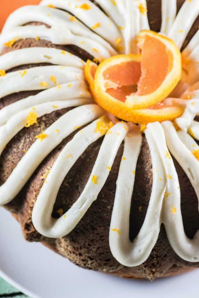 Close up of a Creamsicle Orange Bundt Cake