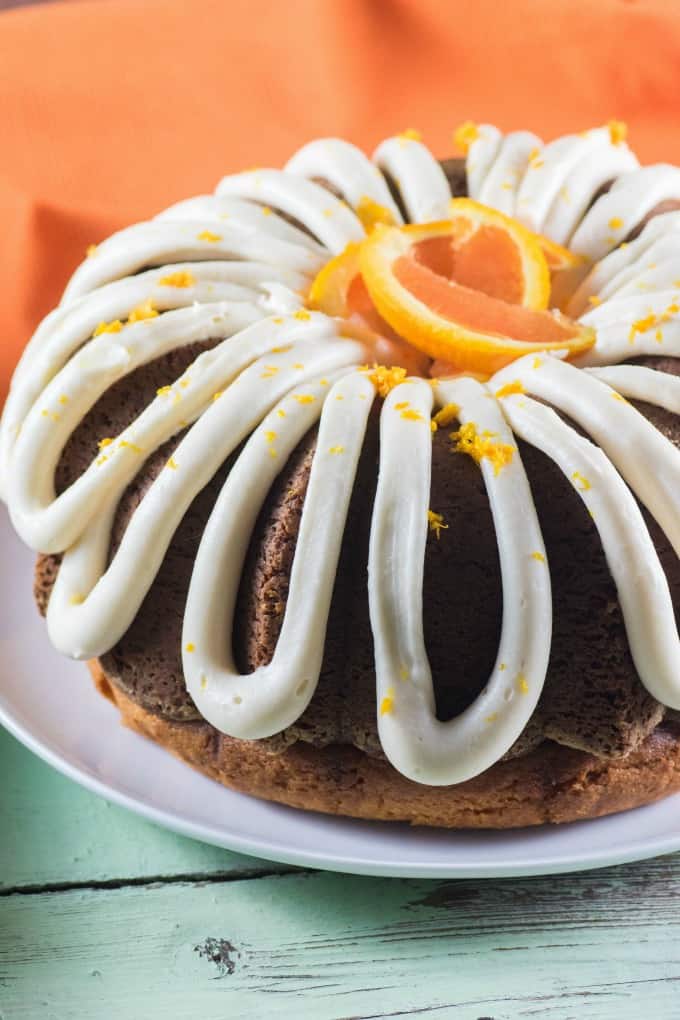 Creamsicle Orange Bundt Cake on a while plate