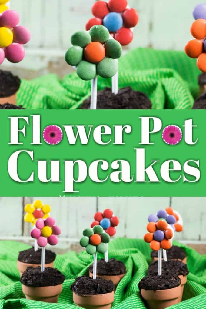 These adorable Flower Pot Cupcakes are perfect for any spring or summer gathering. They also make a very fun edible craft for young and old to make!! #flowerpotcupcakes #cupcakes #ediblecraft