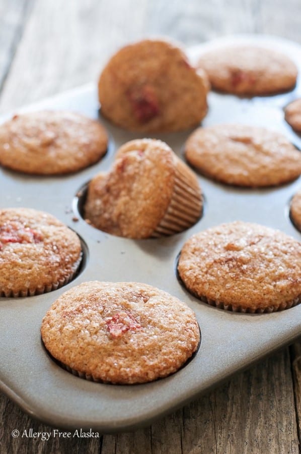 Gluten Free Rhubarb Muffins in a muffin pan