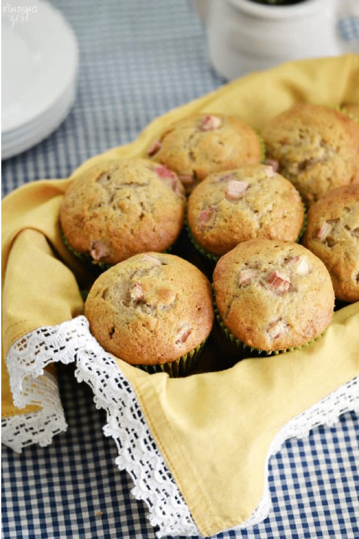 Quick Banana Rhubarb Muffins in a basket