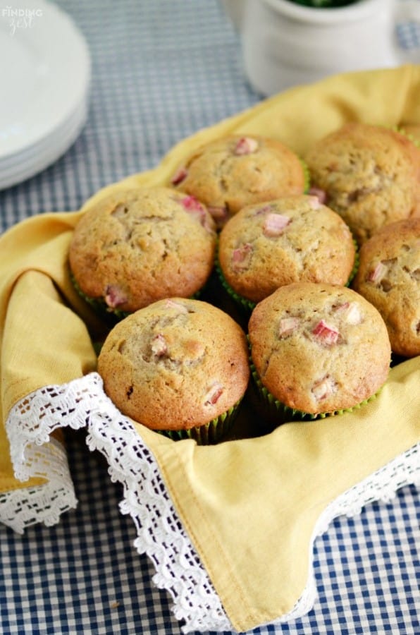 Rhubarb Banana Muffins in a basket