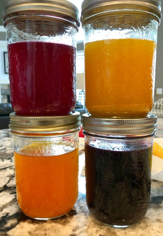 Mason jars of dye stacked