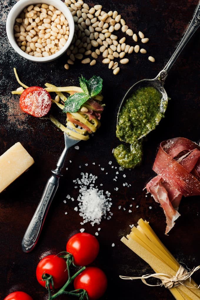 Salt and food on a black board