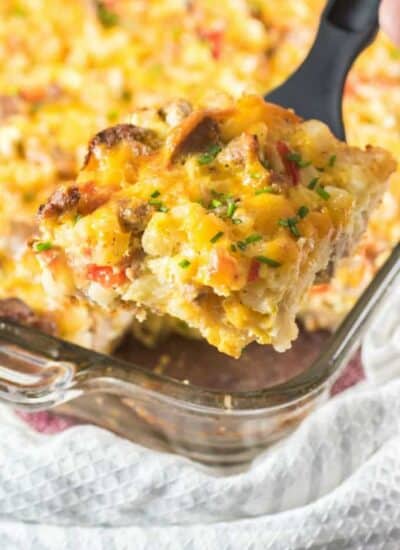 Turkey Sausage Hash Brown Breakfast Casserole hero.