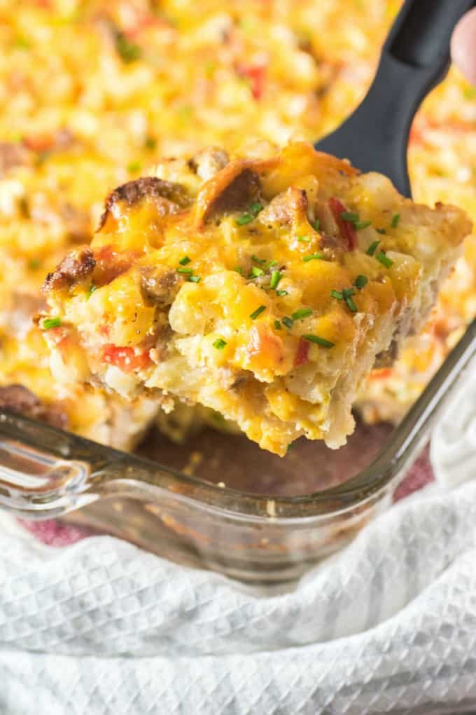 Turkey Sausage Hash Brown Breakfast Sausage being served on a spatula