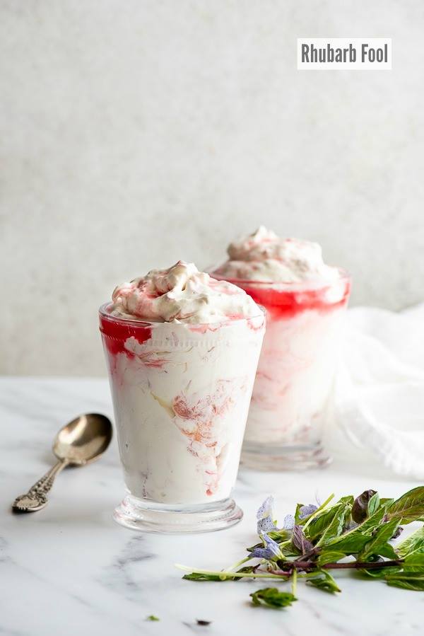 Rhubarb Fool in clear glasses