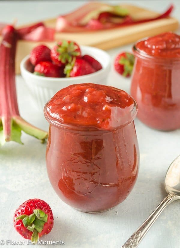 Small Batch Strawberry Rhubarb Jam in jars