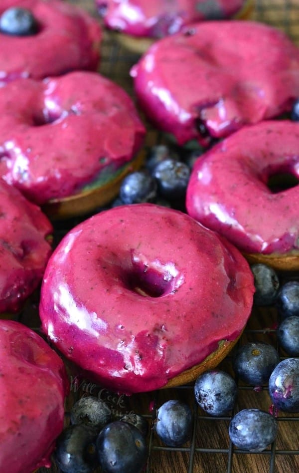 Blueberry Doughnuts with Blueberry Cream Whiskey Glaze