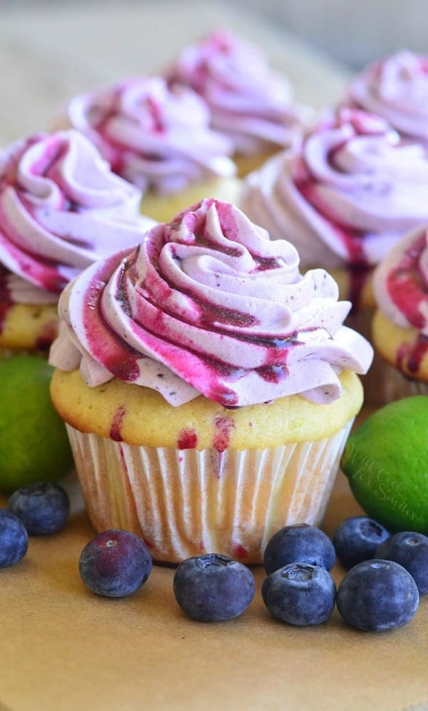 Blueberry Key Lime Cupcakes with fresh blueberries and lime