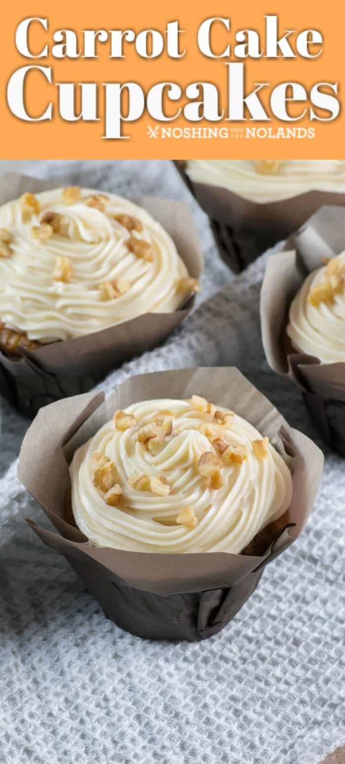 Carrot Cake Cupcakes are a favorite treat to serve at anytime of the year!! Delicious cream cheese frosting makes them irresistible!! #carrotcake #cupcakes