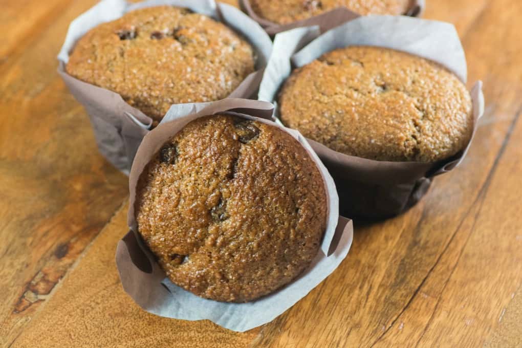 Bran Muffins on a wooden board