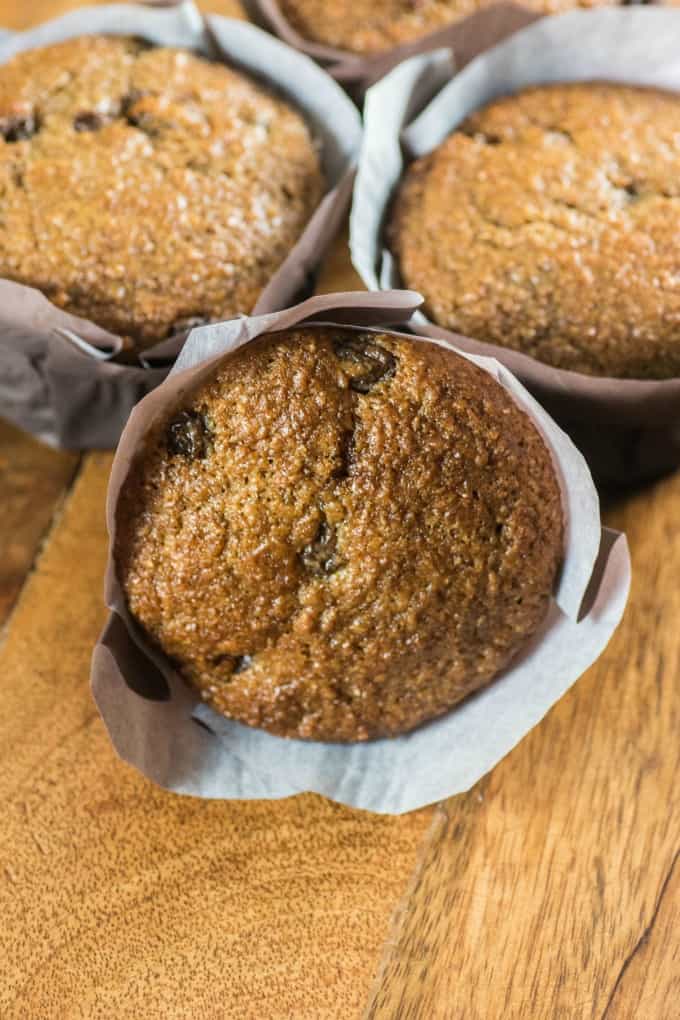 Bran Muffins on a wooden board