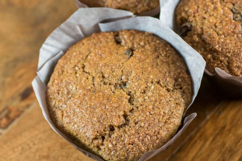 Bran Muffins on a wooden board