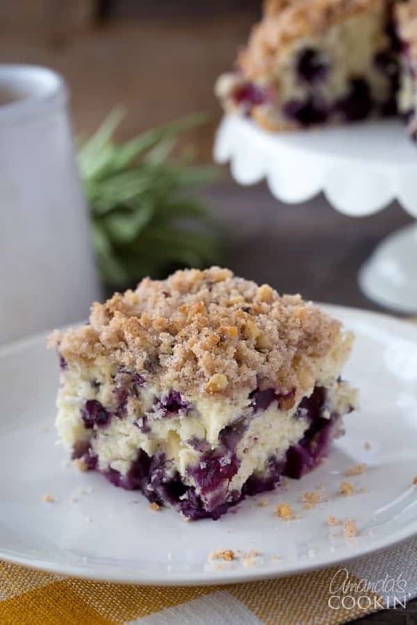 Blueberry Breakfast Cake on a white plate