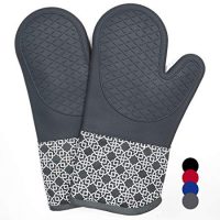 Heat Resistant Silicone Shell Kitchen Oven Mitts for 500 Degrees with waterproof, Set of 2 Oven Gloves with cotton lining for BBQ Cooking set Baking Grilling Barbecue Microwave Machine Washable Grey