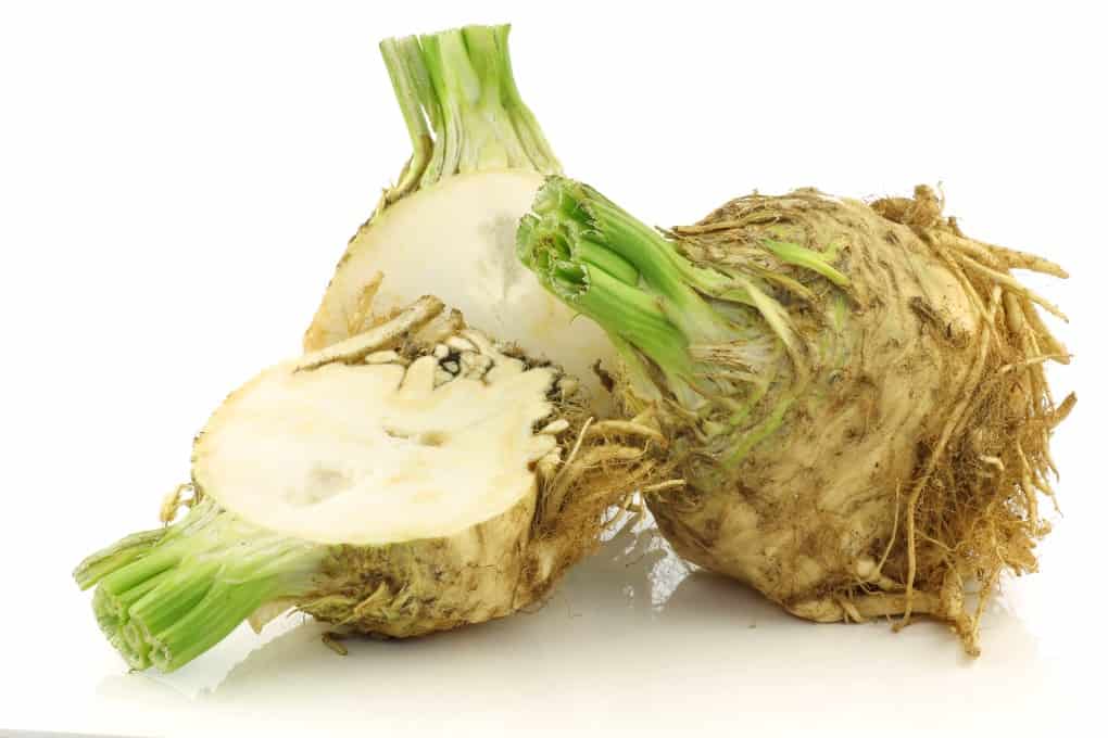 Celery Root with one sliced in half