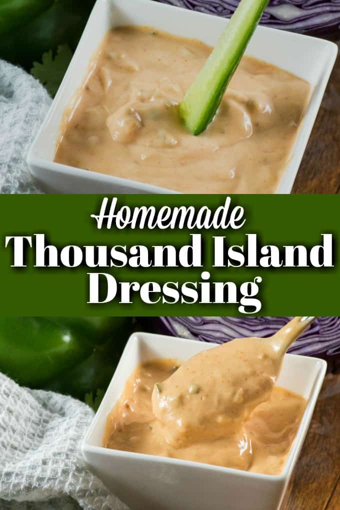 Homemade Thousand Island Dressing is so easy to make and is great on a salad, Reuben sandwich or burger. #thousandislanddressing #salad #burger