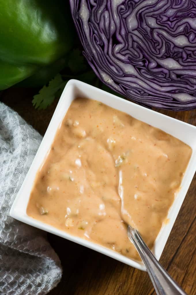 Overhead shot of Thousand Island Dressing in a bowl