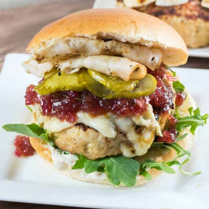 Giant Juicy Turkey Burger on a white plate