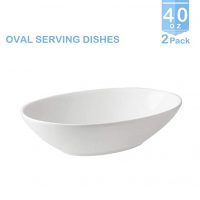 ZONEYILA 0524 Porcelain Serving Oval Bowls 1.1 quart/40 oz-Salad/Pasta Dishes Set, 2 Packs, White, Stackable