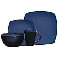 Gibson Elite Soho Lounge Reactive Glaze 16 Piece Dinnerware Set in Blue; Includes 4 Dinner Plates; 4 Dessert Plates, 4 Bowls and 4 Mugs