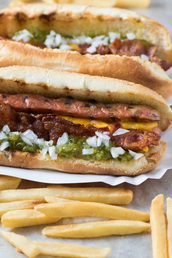 COPYCAT WHISTLE DOGS with fries on a tray