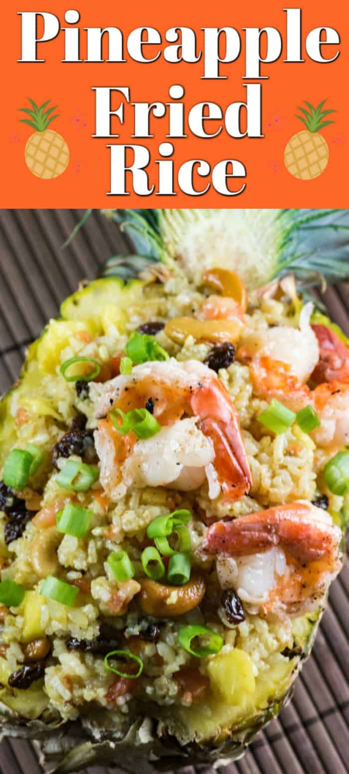 Pineapple Fried Rice can be served up in a pineapple to make is a fancy dish for entertaining family and friends. It is an amazing selections of flavors to tempt your taste buds!! #pineapple #friedrice #curry