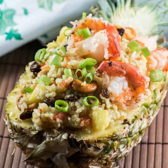 Pineapple Fried Rice in a hollowed out pineapple