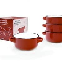 Baking Serving Ceramic Red 16 Oz Soup Bowls with Handles - Set of Four - Stoneware Chowder Bisque Pot Pie Crocks