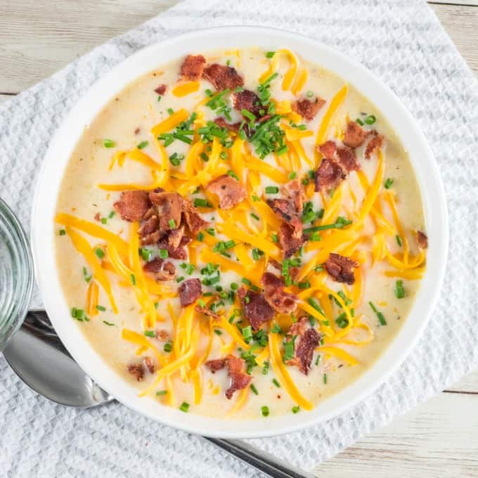 Overhead view of Slow Cooker Cauliflower Corn Chowder