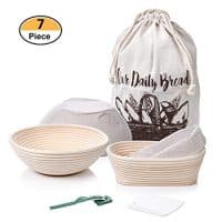 7 Piece Banneton Proofing Bread Basket 9 inch Round + 10x6x4 inch Oval Sourdough Baking Set | Lame + Dough Bowl Scraper+ Bread Bag | Perfect with Sourdough Starter for Making Artisan Homemade Bread