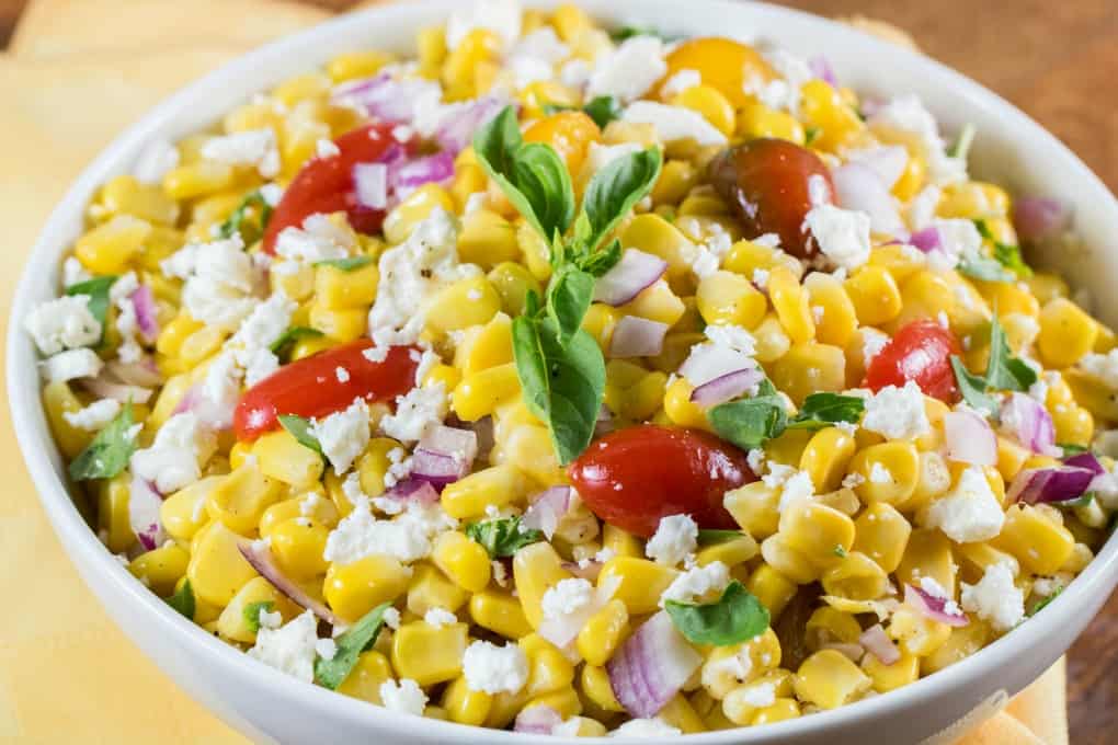 Cotija Corn Salad Recipe in a white bowl 