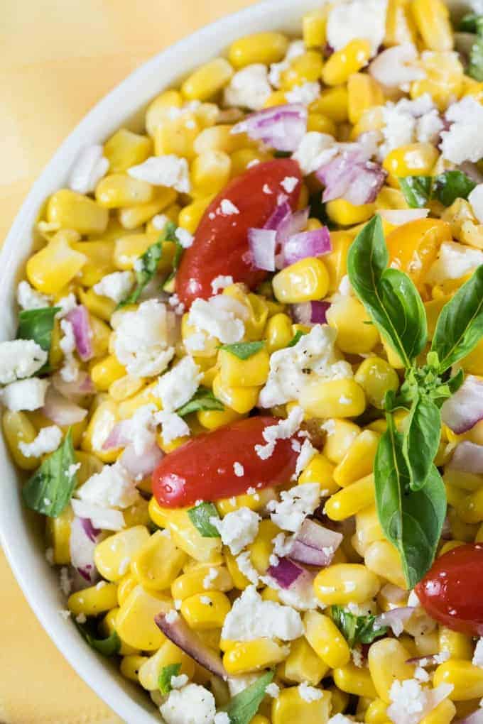 Cotija Corn Salad Recipe in a white bowl