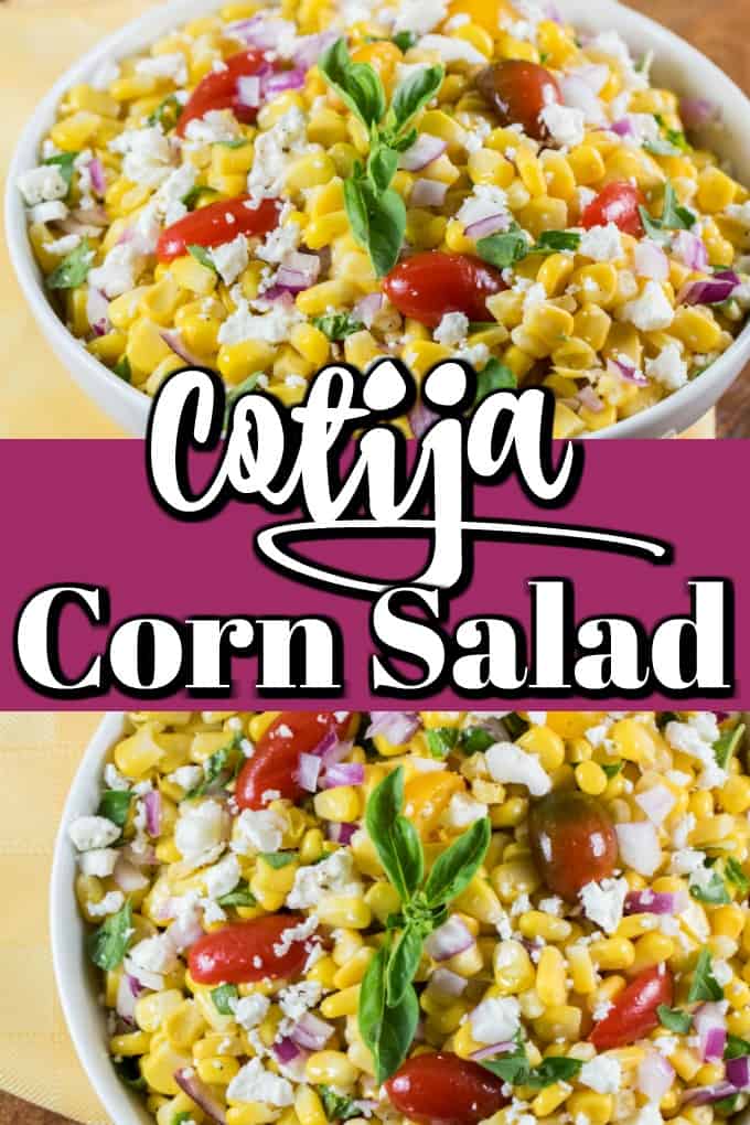 This Cotija Corn Salad is bursting with fresh corn flavor and is a gorgeous summer side dish!! #cornsalad #cotija #summersalad