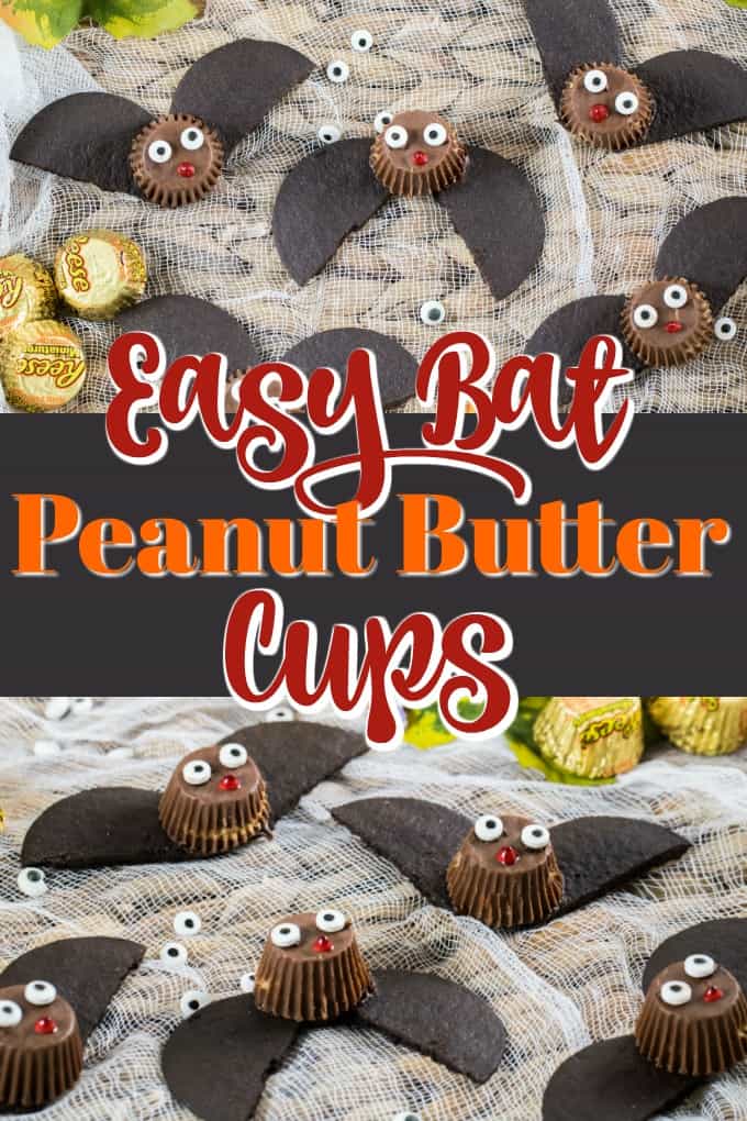 These adorable Easy Bat Peanut Butter Cups are quick to make as an edible craft that the whole family can enjoy!! #bats #treats #Halloween