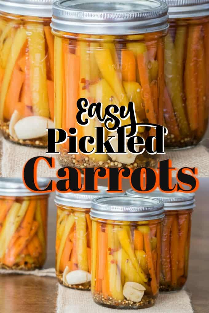 Easy Pickled Carrots are perfect as a side for lunch, make a great snack, are wonderful served along with a charcuterie and even make a great hostess gift!! #pickledcarrots #canning #carrots