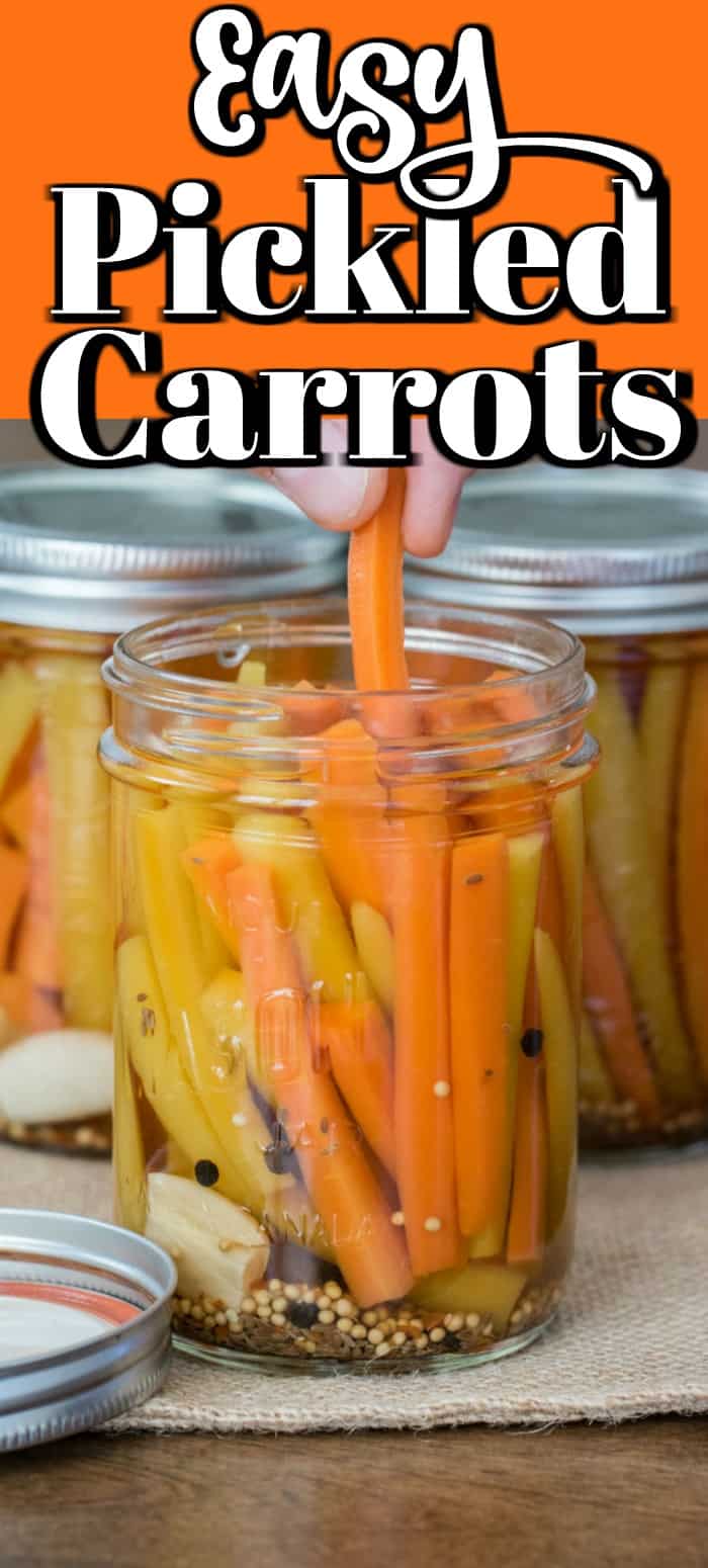 Easy Pickled Carrots are perfect as a side for lunch, make a great snack, are wonderful served along with a charcuterie and even make a great hostess gift!! #pickledcarrots #canning #carrots