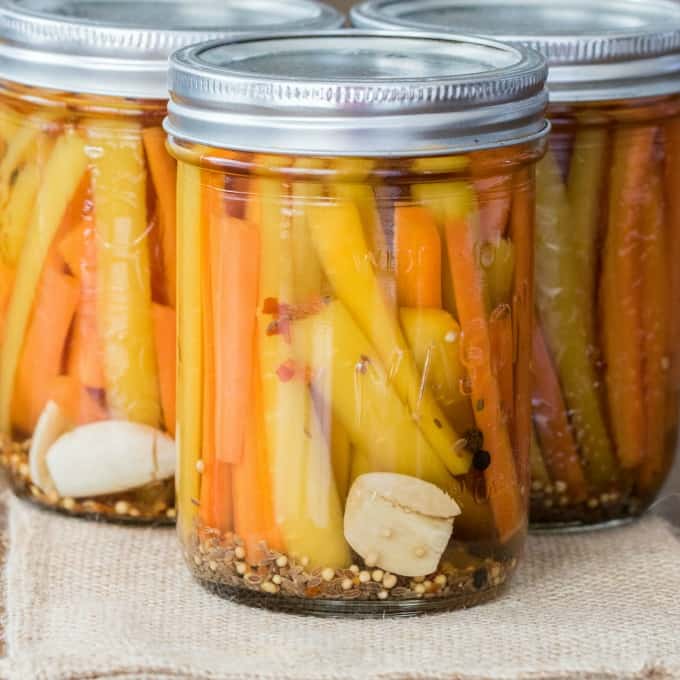 Close up of jars of Easy Pickled Carrots