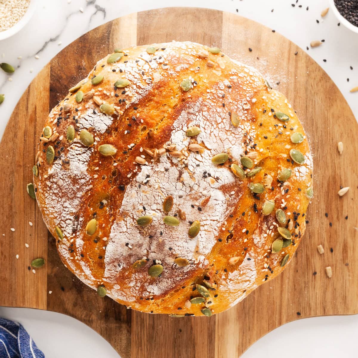 Overhead of a loaf of bread. 