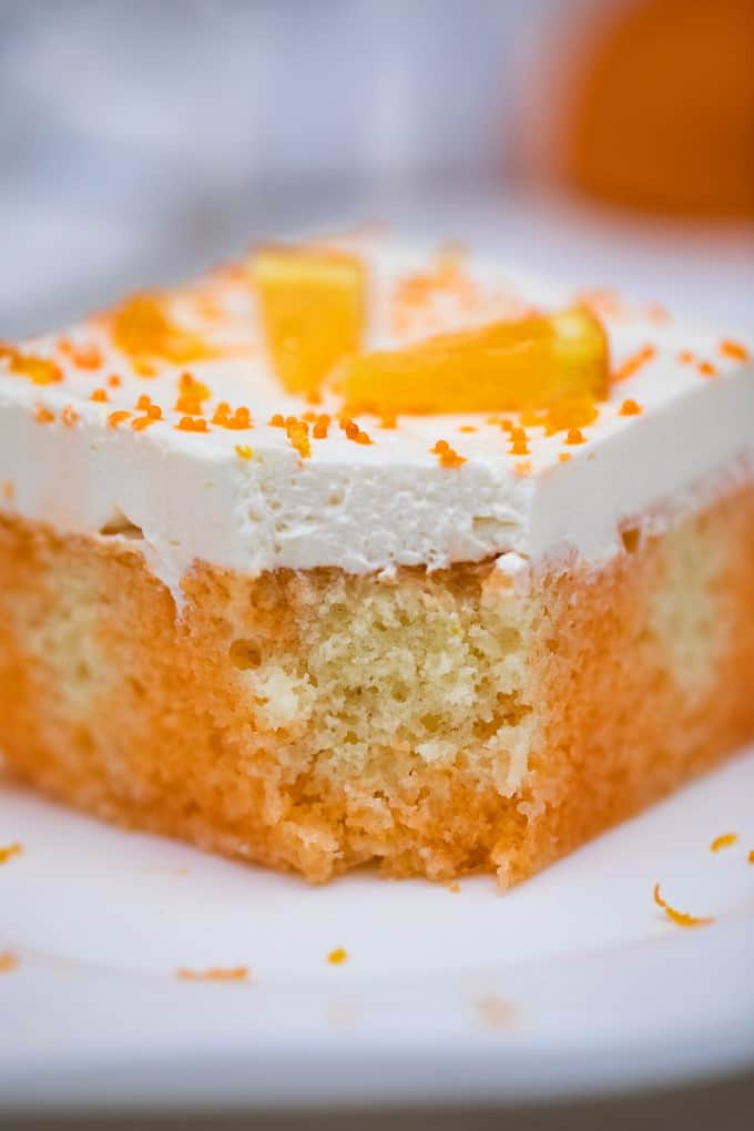 Close up of a poke cake