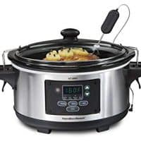 Hamilton Beach Tragbares 6-Quart-Set Forget Digital Programmierbarer Slow Cooker mit Temperaturfühler, Deckelverschluss, Edelstahl (33969A)