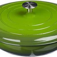 AmazonBasics Enameled Cast Iron Covered Casserole Skillet, 3.3-Quart, Green