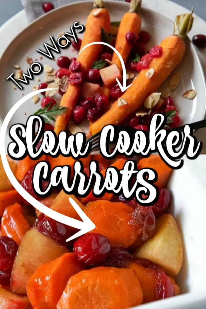 Cranberry Apple Slow Cooker Carrots Recipe is perfect for the holidays and is an easy side dish that frees up that frees up the oven. #slowcooker #carrots